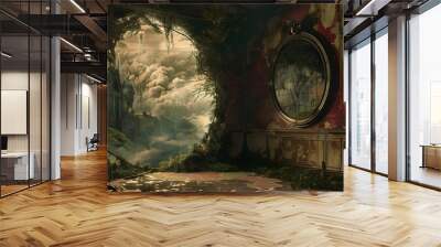 The magic mirror showed glimpses of alternate realities, each more bizarre than the last. Wall mural