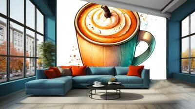 A pumpkin spice latte in a cup in the watercolor style.  Wall mural