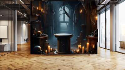 Mysterious candlelit room with podium for fantasy product placements Wall mural