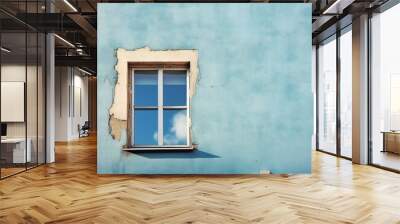 a window with a sky reflection on a blue wall Wall mural