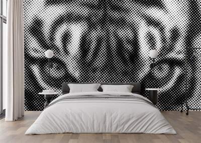 Halftone vector black and white tiger eyes close-up. Design for banners Wall mural