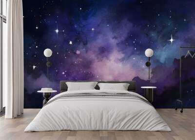 Beautiful fantasy starry night sky,  stars, blue and purple colorful, galaxy and aurora 4k wallpaper Wall mural