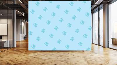 Blue and green  seamless pattern of dog or cat paw print for t-shirts, backgrounds, patterns, websites, showcases design, greeting cards, child prints, wallpapers etc Wall mural