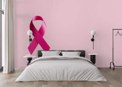 Pink ribbon on pink background with copy space
National Breast Cancer Awareness Month. Wall mural