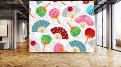 seamless pattern with Japanese fans Wall mural