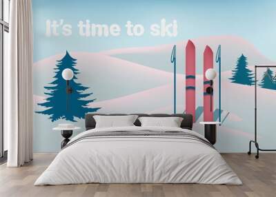 Time to ski banner  vector flat illustrattion eps.10 Wall mural