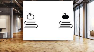 Apple on books, knowledge icon education stack of books with apple on top, exam preparation line and flat icons set, editable stroke isolated on white, linear vector outline illustration, symbol logo Wall mural