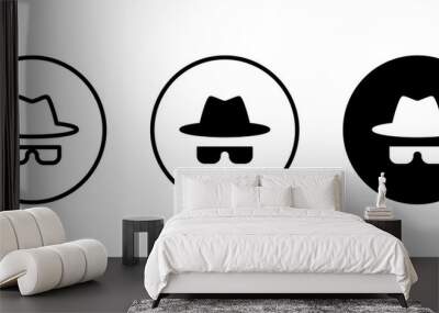 Avatar man in a hat icons , Secret service agent, Spy man icon Wanted button, vector, sign, symbol, logo, illustration, editable stroke, flat design style isolated on white Wall mural