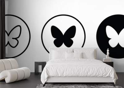 butterfly icon button, vector, sign, symbol, logo, illustration, editable stroke, flat design style isolated on white linear pictogram Wall mural