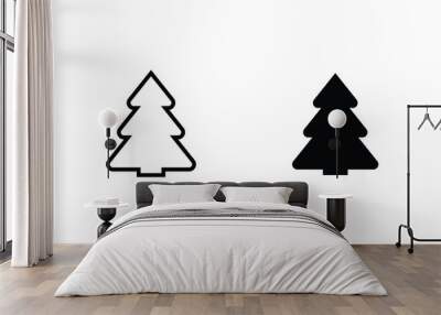 Christmas tree. Tree icon in flat design. Xmas cartoon background. merry spruce fir. Winter. Pine editable stroke, flat design style isolated on white Wall mural