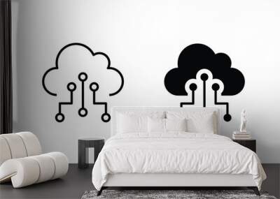 Cloud IOT icon with wifi sign, Internet of Things symbol, black line isolated on white background, editable stroke vector illustration. cloud service illustration sign. communication symbol. Wall mural