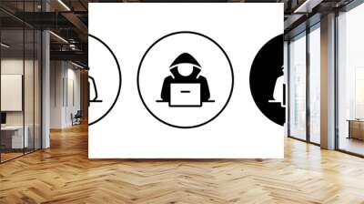 computer hacker with laptop icon, spy agent searching sign, symbol, logo, illustration, editable str Wall mural