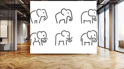 elephant wild animal icons set vector, sign, symbol, logo, illustration, editable stroke, outline design style isolated on white linear Wall mural