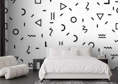 Geometric Vector pattern with black and white. Form a triangle, a line, a circle. Hipster fashion Memphis style. Wall mural