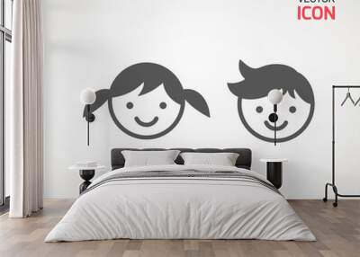 girl and boy icon on white background. child symbol . Kids icons , children vector illustration. Wall mural