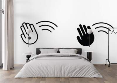 greeting or goodbye. Human waving palm Hand wave icon, motion sensor Waving hi or hello, bye line and flat icons set, editable stroke isolated on white, linear vector outline illustration, symbol logo Wall mural