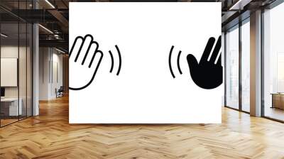 greeting or goodbye. Human waving palm Hand wave icon, motion sensor Waving hi or hello, bye line and flat icons set, editable stroke isolated on white, linear vector outline illustration, symbol logo Wall mural