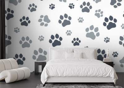 Paw print seamless. Traces of Cat Textile Pattern. Cat footprint seamless pattern. Vector seamless Wall mural