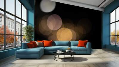 Christmas decoration, bokeh, golden and white lights, background illuminated. Wall mural