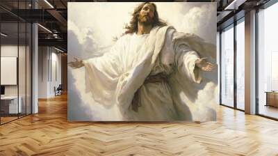 Above the Clouds with Jesus: A Heavenly Journey of Faith and Devotion Wall mural