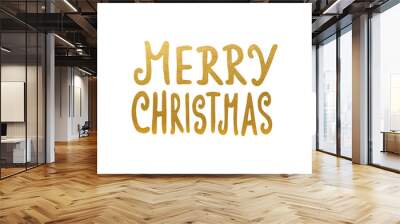 Golden Merry Christmas Greeting Card. Hand Drawn Lettering Design. Wall mural