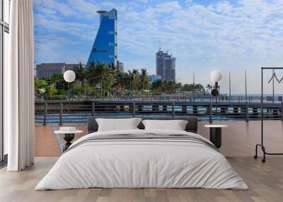 View of Jeddah skyscrapers from the public beach. Wall mural