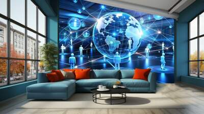 global virtual internet connection and technology communication system generative Ai Wall mural