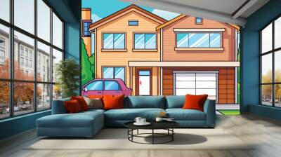 simple mordern home with car cartoon style vector generated by ai  Wall mural