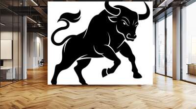 Angry bull fighting game on silhouette vector illustration Wall mural