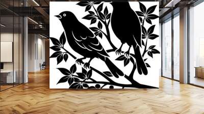 Two Birds sitting on a tree branch Silhouette Vector  Wall mural