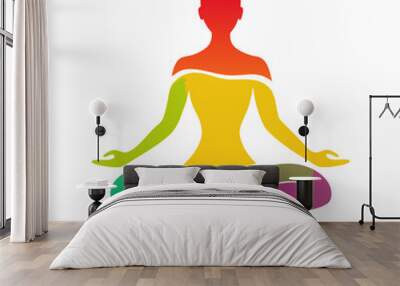 Watercolor woman silhouette of lotus yoga pose illustration Wall mural