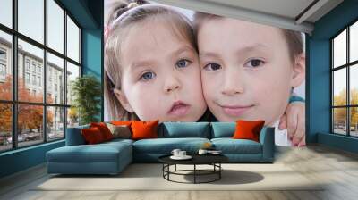 Happy children. Boy and girl portrait. Children close up faces. Wall mural