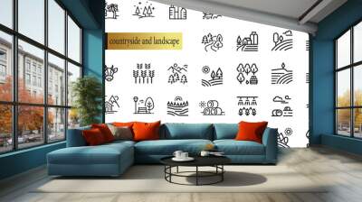 Line icons about countryside and landscape. Thin line icon set. Symbol collection in transparent background. Editable vector stroke Wall mural