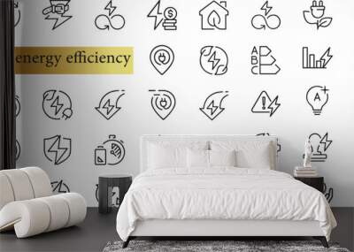 Line icons about energy efficiency and saving. Sustainable development. Thin line icon set. Symbol collection in transparent background. Editable vector stroke. 512x512 Pixel Perfect Wall mural