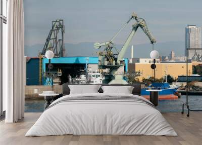 Floating crane in port of Osaka in Japan Wall mural