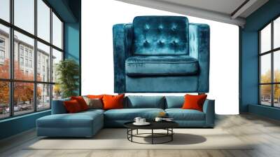 Blue vintage armchair isolated on a transparent. Generative AI Wall mural