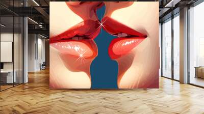 Close-up of the lips of two women touching each other. vector art. LGBT woman concept Wall mural