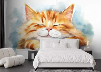 smiling happy cat, watercolour concept. oil painting, tshirt, sublimation printing. Watercolour Paint. Generative AI Wall mural