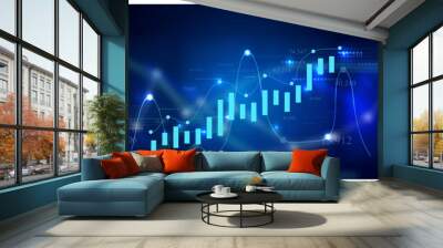 Digital financial chart indicators, stock market business and exchange financial growth graph. Wall mural