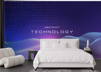 Digital technology background. Abstract background with dynamic wave of particles. Wall mural