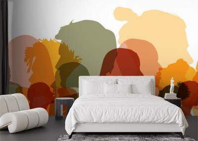 Group side silhouette men and women of different culture Wall mural