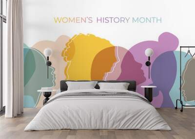 Women silhouette head isolated. Women's history month banner.	    Wall mural