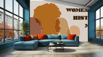 Women silhouette head isolated. Women's history month banner. Wall mural