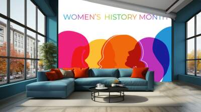 Women silhouette head isolated. Women's history month banner. Wall mural