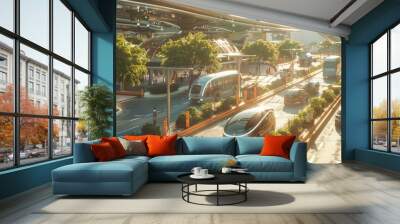 Outdoor photo of modern eco friendly city concept for electric car future.  Wall mural