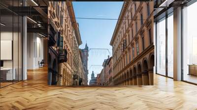 Bologna capital of the Emilia Romagna region urban architecture images historical buildings two towers Maggiore square San Petriono basilica Wall mural