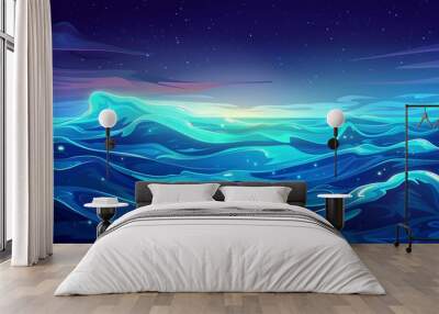 Dreamy Ocean Scene with Bioluminescent Waves Wall mural