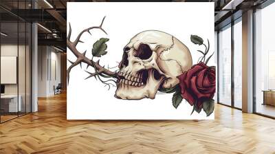 Gothic Skull with Rose and Thorns Wall mural