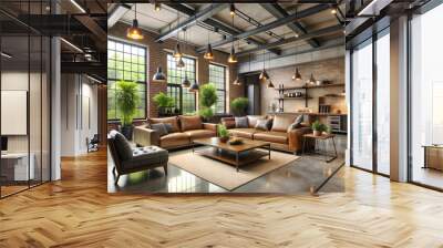 Capture a stylish industrial living room Wall mural