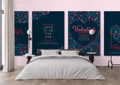 Elegant Valentine's day Set of greeting cards, posters, holiday covers. vector illustration Wall mural